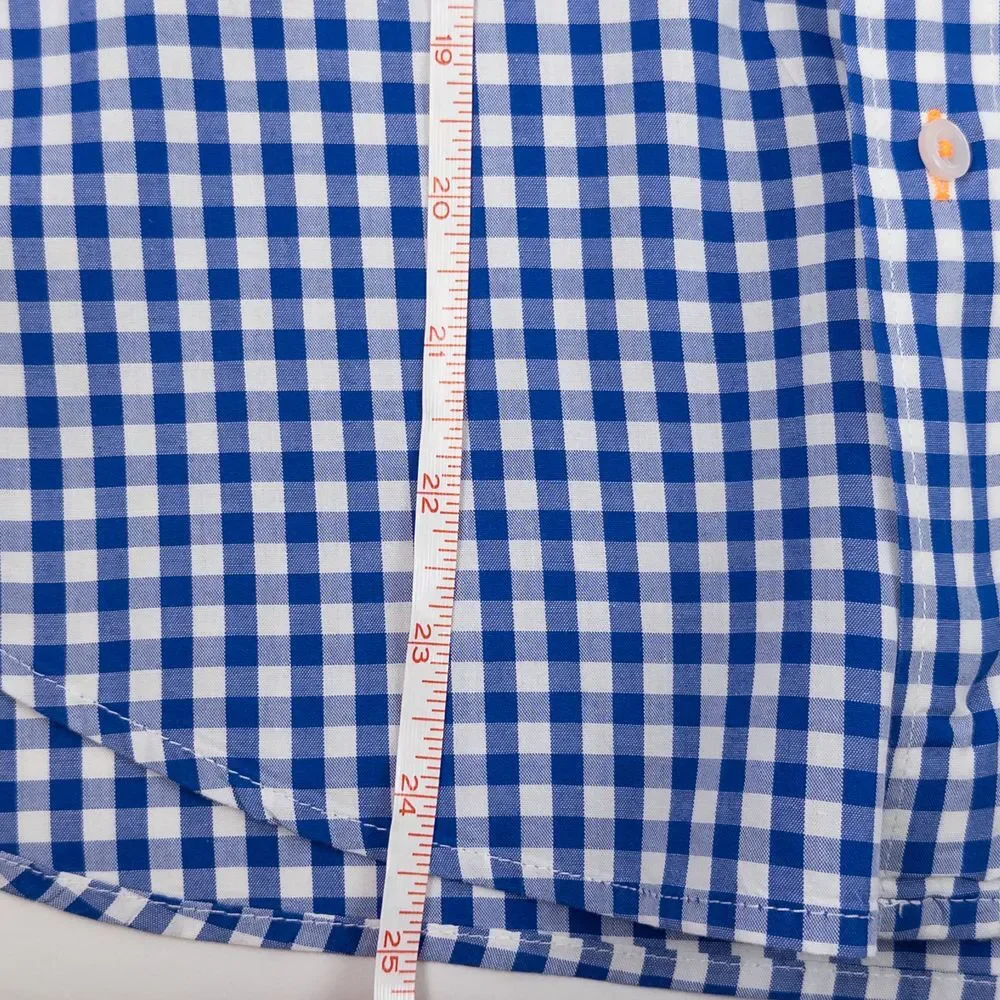 Crewcuts Cotton Poplin Collared Gingham Pocket Button Down Shirt Blue Kids Sz 12